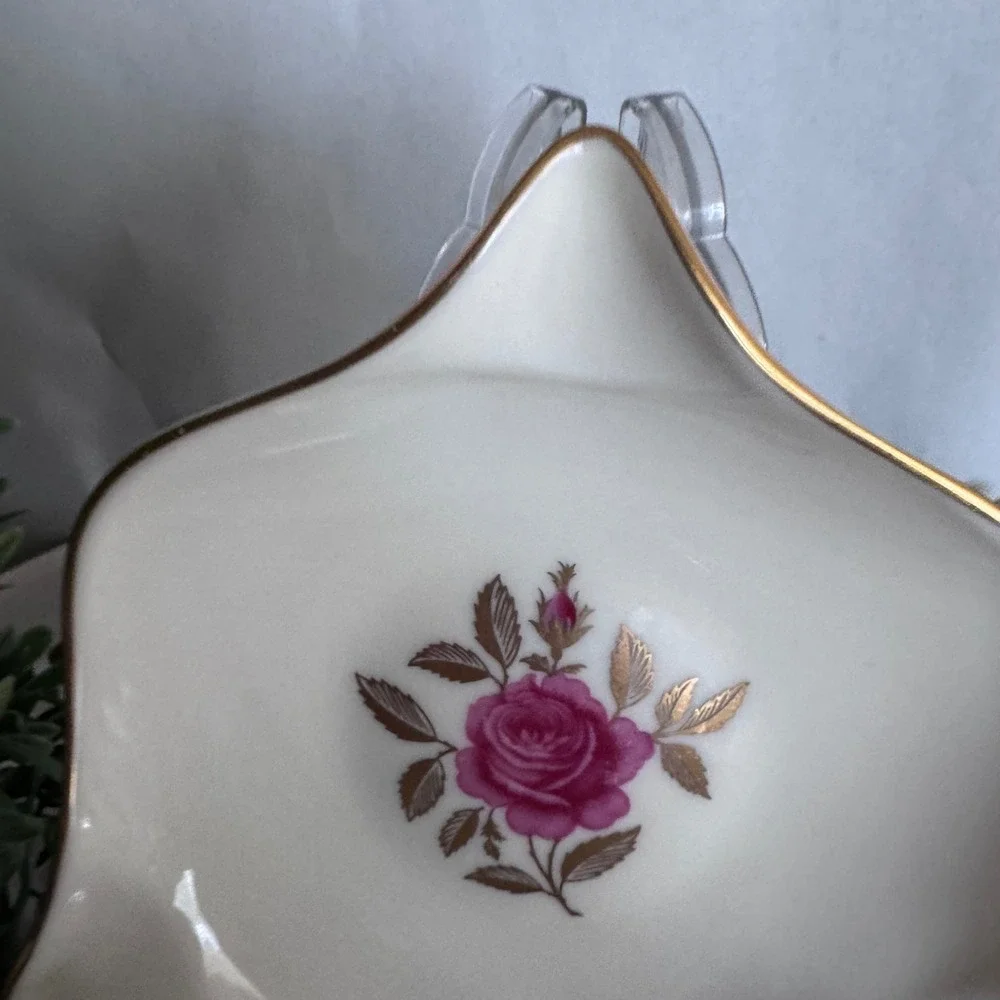 Vintage Lenox Pink Rose Trinket Dish Gold Trim Porcelain Ash Tray USA Made